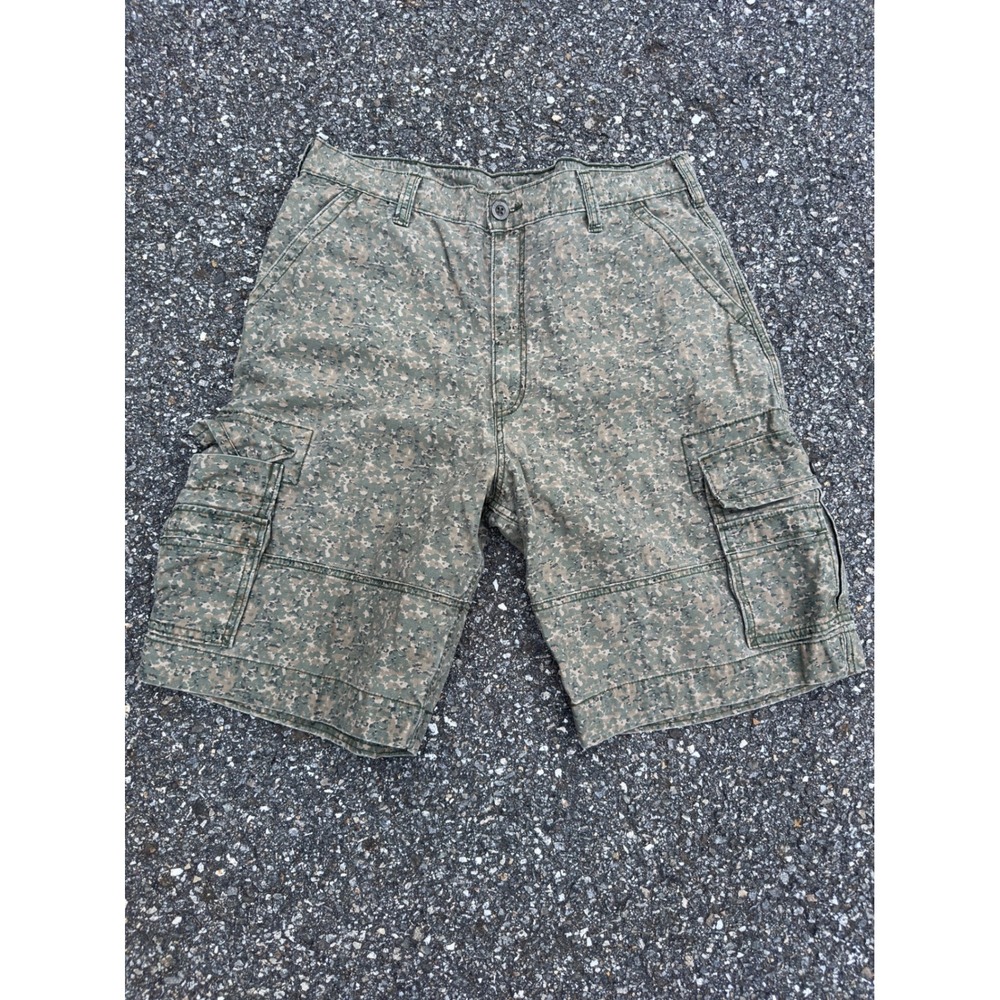 Y2K Levis Mens Digital Camo Cargo Shorts Green Pixelated Camouflage W36 4102